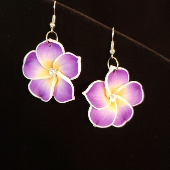 Jewelry - Beautiful Purple Yellow Tropical Flower Blossom Earrings